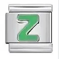 Stainless steel Italian modular charm link featuring a green enamel letter Z design - Letter Z