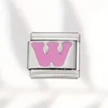 Premium stainless steel Italian charm module featuring a pink letter W for DIY bracelets - Pink Letter (W) / Silver With Pink Letter