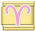 Modulo per bracciale italiano in acciaio dorato con il segno zodiacale Ariete rosa - Segno Ariete Rosa