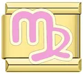 Charm italiano in acciaio dorato con simbolo Vergine rosa per bracciali modulari - Segno Vergine Rosa