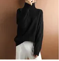 Elegant black turtleneck sweater featuring a subtle geometric diamond knit pattern texture - S / Tops / Black