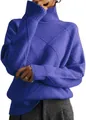 Detail view of purple high neck diamond pattern knit pullover sweater for women - Purple Blue