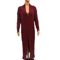 Elegante bordeauxrode gebreide kabelvest met zakken en lange mouwen voor dames - S / Tops / Bordeauxrood
