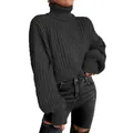 Cozy dark gray turtleneck knitted sweater for women featuring stylish ribbed cuffs - S / Tops / Dark Gray