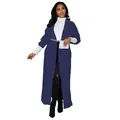 Elegante lange donkerblauwe gebreide cardigan voor dames met zakken en open voorkant. - S / Tops / Saffierblauw