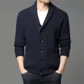 Men's thick navy blue shawl collar wool cardigan with buttons for autumn and winter - S / Tops / Dark Blue