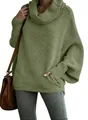 Oversized sage green cowl neck knit sweater featuring stylish lantern sleeves for women - L / Tops / Green