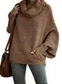 Oversized brown cowl neck knit sweater featuring stylish lantern sleeves and side pocket - M / Tops / Camel