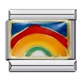 Vista macro dettagliata di un charm italiano in acciaio inossidabile con arcobaleno DIY - Stile Arcobaleno Classico (ICJ135)