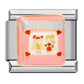 Vista dettagliata del charm italiano con design a libro rosa Best Friends in smalto - Stile Motivo Libro Best Friends (ICJ625)