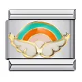 Gros plan d'un maillon de bracelet italien en acier avec motif arc-en-ciel émaillé. - Style Ailes Arc-en-ciel (ICJ714)