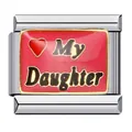 Close-up of stainless steel Italian charm with red heart and My Daughter text - My Daughter Red Style (ICJ432)