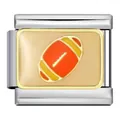 Detailansicht eines italienischen Modular-Charms mit orangefarbenem Emaille-Rugby-Muster - American Football Muster (ICJ417-1)