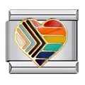 Vue macro détaillée d'un charm italien cœur arc-en-ciel coloré en acier inoxydable - Style Cœur Progress Pride Arc-en-ciel (ICJ326)