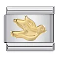 Vista dettagliata di una maglia charm italiana in acciaio inox con motivo a uccello oro - Uccello Volante d'Oro (ICY407)