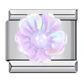 Detail van een iriserende paarse bloem op een Italiaanse bedel van staal - Lichtpaarse Iritserende Bloem Stijl (ICJ187-1)