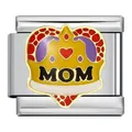 Handcrafted stainless steel Italian modular charm featuring a crown heart and MOM text. - Mom Crown Style (ICJ419-1)
