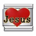 Charm italiano in acciaio inossidabile con cuore rosso Jesus per bracciali modulari - Stile Gesù Cuore Rosso (ICJ673)