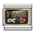 Charm link italiano in acciaio inox con scritta Peace e cuore rosso - Stile Cuore Pace (ICJ070-1)