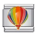 Charm italien en acier inoxydable avec motif montgolfière arc-en-ciel très coloré - Style Montgolfière Base Argentée (ICJ802)