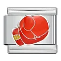 Silver stainless steel Italian modular bracelet charm link with red enamel boxing glove - Boxing Glove Pattern (ICJ403-1)