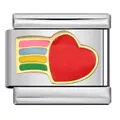 Maillon de charme italien en acier inoxydable avec cœur rouge et arc-en-ciel pour bracelet DIY. - Style Arc-en-ciel Cœur (ICJ351-1)