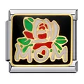 Stainless steel Italian charm link featuring MOM and rose design for DIY modular bracelets - Red Rose Mom Style (ICJ082)