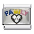 Maglia per bracciale italiano in acciaio inox con scritta FAMILY colorata e cuore - Famiglia (ICJ776)