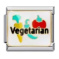 Close-up of stainless steel modular charm with colorful vegetarian design and lettering - Vegetable Slogan Style (ICJ655)