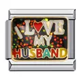 Détail d'un charm modulaire italien avec texte 'I LOVE MY HUSBAND' et cœur rouge. - Style I LOVE MY HUSBAND (ICJ731) / Argent