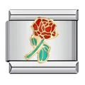 Vue détaillée de la breloque rose rouge en émail pour bracelets modulaires italiens - Motif Rose Rouge (ICJ847)