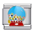 Gedetailleerd overzicht van een roestvrijstalen gumball machine emaille bedeltje - Kauwgomballenautomaat (ICJ282)
