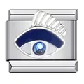 Elegante charm modulare italiano in acciaio inox con occhio blu e dettaglio cristallo - Stile Malocchio (ICJ209-1)