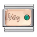 Link per charm italiano in acciaio inox con scritta May e pietra portafortuna - Pietra Natale di Maggio (J825)