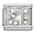 Abalorio italiano plateado con número 21 de cristales para una pulsera modular DIY - Número 21 (ICJ858)