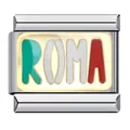 Charme modulaire en acier inoxydable avec ROMA aux couleurs du drapeau italien pour bracelet - Motif Texte Roma (ICJ140-1)