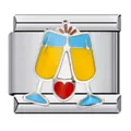 Maillon de charme italien en acier avec verres de champagne trinquant et cœur rouge - Style Cœur Champagne (ICJ143)