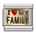 Maillon de bracelet italien en acier inoxydable avec motif cœur I Love My Family - Motif Cœur I My Family (ICJ428)