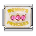 Detailed close-up of a stainless steel Italian charm with gold crown and Mommy's Princess. - Crown Princess Style (ICJ372)