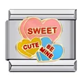 Charm a cuore in acciaio inox per bracciale modulare italiano con scritte Sweet e Cute. - Stile Dolce Cuori Tricolore (ICJ624)