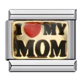 Maillon de charme italien en acier inoxydable avec motif doré I Love My Mom et cœur rouge - Motif Cœur I My Mom (ICJ429)