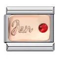 Charm modulare italiano in acciaio inox con pietra portafortuna rossa per gennaio - Pietra Natale di Gennaio (J821)