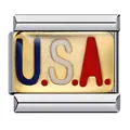 Charm modulare italiano in acciaio inossidabile con design smalto USA rosso bianco blu - Motivo Lettere USA (ICJ412)