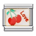 Italian modular bracelet charm in stainless steel with red cherry and Love design - Little Cherry LOVE Style(5062)
