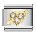 Charm per bracciale componibile in acciaio con cuore dorato, freccia e cristalli - Cuore di Cupido Dorato (ICJ854)