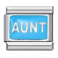 Charm modulare italiano in acciaio inossidabile con smalto blu e scritta AUNT per DIY - Aunt (ICJ853)