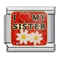 Maglia charm italiana "I Love My Sister" con glitter rossi e margherite in acciaio. - I Love My Sister (ICJ436)