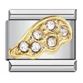 Link charm italiano in acciaio inossidabile con ala d'oro e cristalli micro-pavé - Ala Dorata (ICJ874)