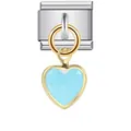 Close-up of heart-shaped charm on a stainless steel Italian modular bracelet link. - Light Blue Enamel Heart Style (ICG197)