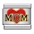 Italian modular bracelet charm with red heart and MOM inscription in stainless steel - MOM Red Heart Style (ICJ060-1)